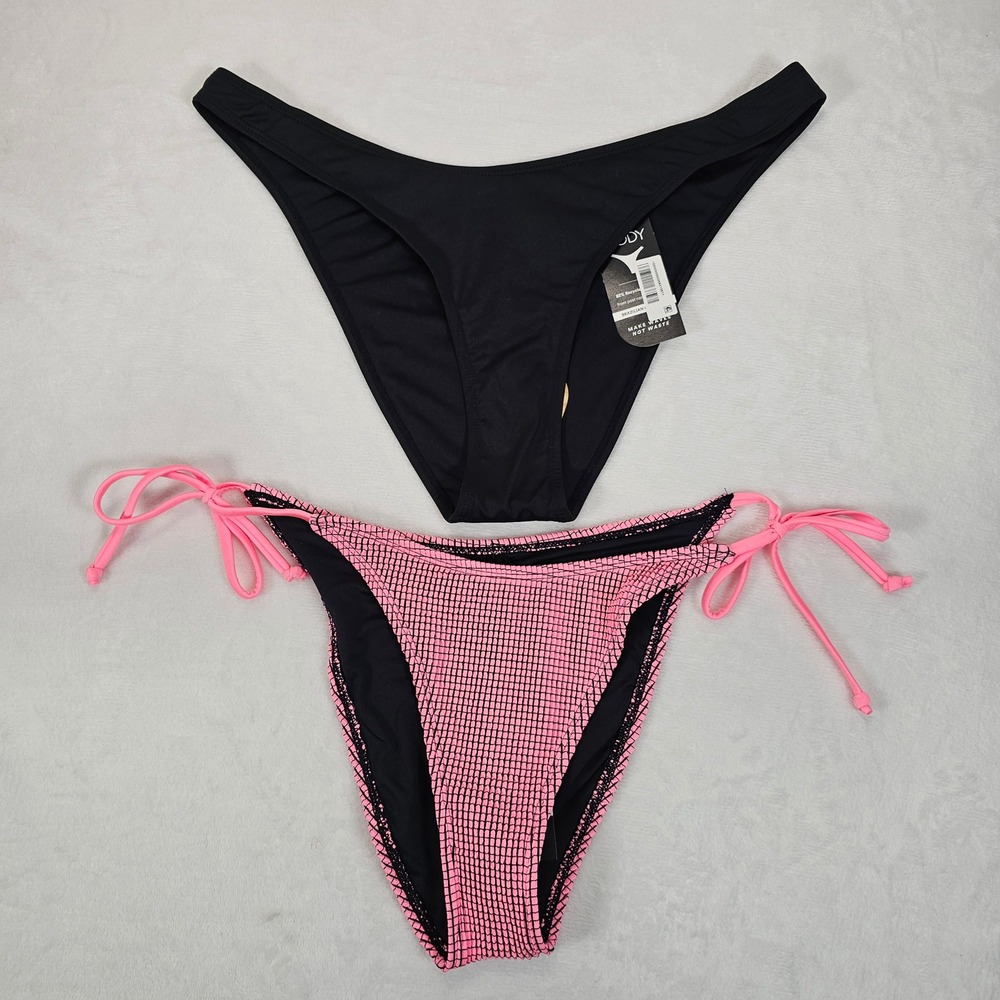 Cotton On Body Bikini Bottoms Womens Brazilian High Side Lot‎ of 2 Pink Black L